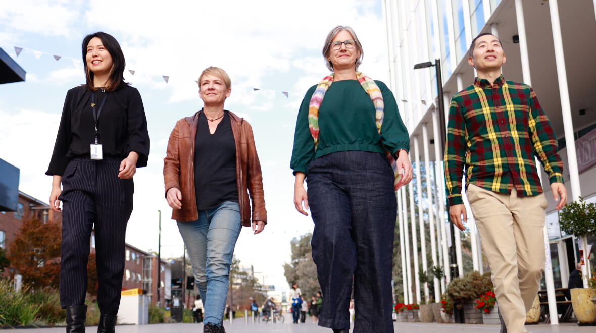 L-R Associate Professor Xiaolin Wang, Dr Zoe Leviston, Sarah Boddington and Dr Kimin Eom. Photo: Tim Rendall